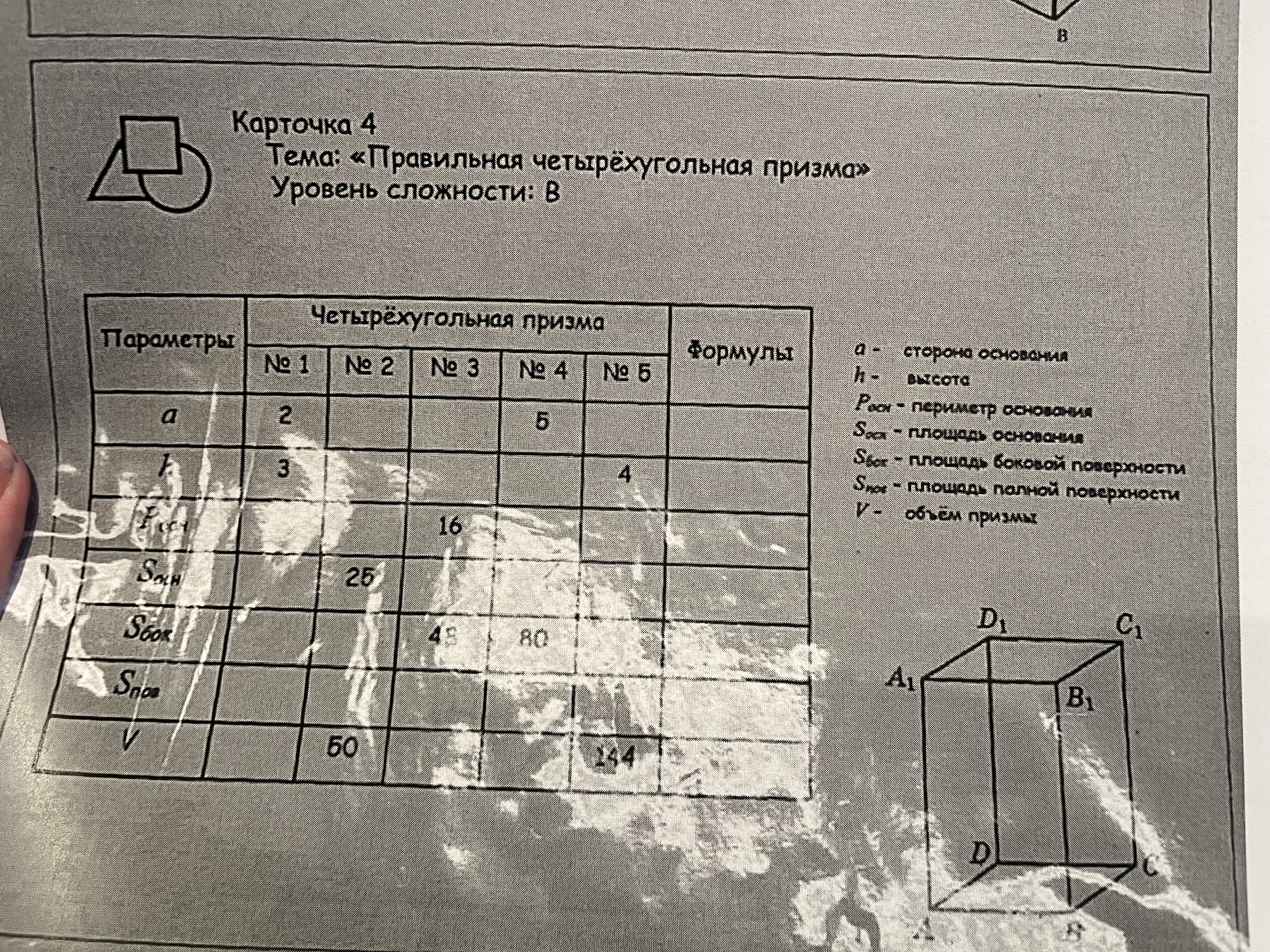 Геометрия,призмы,таблица,помогите пожалуйста с заполнением таблицы